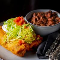 Green Chile Jackfruit Chimichangas (Plant-Based) · (2) deep Fried Mini Burritos, VERY SPICY Hatch Green Chile Jackfruit + Vegan Cheese. Side of...