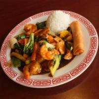Shrimp and Chicken with Vegetables · Served with choice of rice and an eggroll.