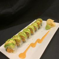 Mark’s Roll · Spicy salmon inside, topped with spicy tuna and avocado.