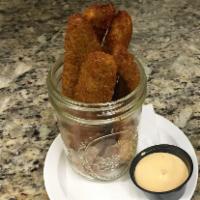 Fried Pickles · Dill spears, breaded and fried, served with remoulade sauce.