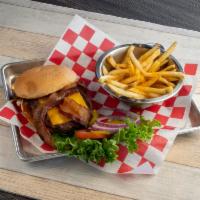 West Texas Burger · Mesquite grilled beef patty on a toasted bun with cheese and bacon. Served with mayonnaise a...