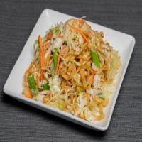 CHOW MEIN NOODLE (MEE CHA) · Our version of Chow Mein. Wok-seared wide-cut egg noodle with battered egg, bean sprouts, ca...