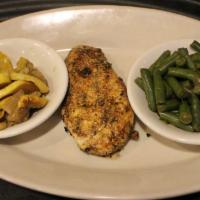 Garlic & Herb Chicken Breast · Grilled chicken breast seasoned with a special blend of garlic & herbs; served with 2 sides.