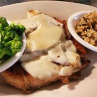 Smothered Chicken · Three grilled chicken tenderloins smothered with sauteed onions & mushrooms topped with prov...