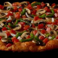 Guinevere's Garden Delight Pizza · All vegetable. All delicious. Tomatoes, mushrooms, green peppers, onions and black olives on...