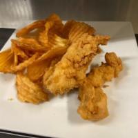 Junior Chicken Finger Platter · Breaded boneless chicken strips fried to perfection and served with your choice of dipping s...
