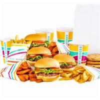 PLNT Burger Box · Our Group Value Pack! 4 PLNT Burgers or PLNT Cheeseburgers, 2 small Crispy Herb Fries ＆ 2 sm...