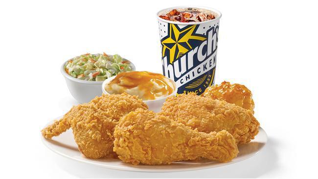 3 Pieces Mixed Chicken Combo · Our 3-piece mixed combo sets the standard on full belly bliss. Served with two regular sides, a  Honey-Butter Biscuit™ and an ice cold drink.
