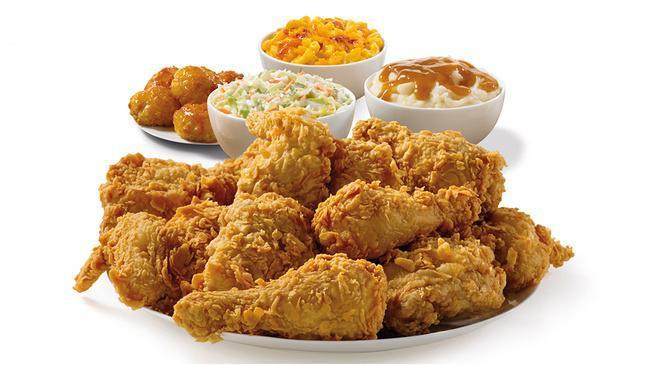 18 Pieces Mixed Chicken Meal · Down home, meal time is prime time.  Enjoy it with our 15 piece meal, served with your choice of any 3 large sides guaranteed to satisfy, and 6 scratch made Honey-Butter Biscuits™.