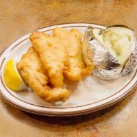 Fish and Chips · Battered cod fried to perfection.