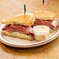 Corned Beef SSR Sandwich · Specially selection. Our famous corned beef with Swiss cheese, coleslaw, and homemade Russia...