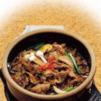 Bulgogi Stew · Beef bulgogi stew serve with rice.