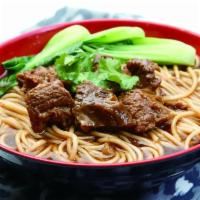 Braised Beef Brisket Noodle Soup（红烧牛腩面） · Savory light broth with noodles.