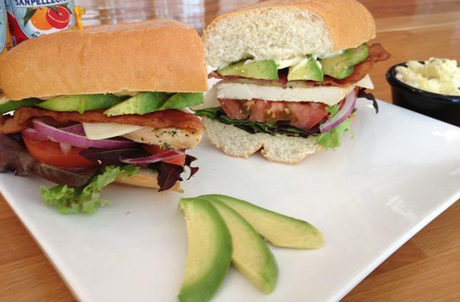 Chicken Avocado BLT Sandwich · Grilled chicken breast, avocado, Applewood smoked bacon, lettuce, tomato and red onion topped with Swiss and mayo.