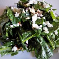 Spinach Salad · Sliced almonds, dried cranberries, goat cheese, red onions tossed in balsamic vinaigrette.
