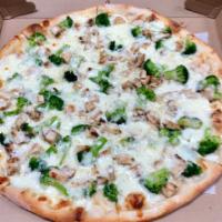 Broccoli & Ricotta Pizza · Loaded with broccoli, ricotta cheese, garlic, olive oil and mozzarella cheese.