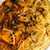Chicken Marsala Dinner · Includes choice of pasta, side salad and roll with butter.