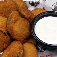 Fried Pickles · Served with a side of ranch.