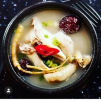 Samgae Tang · While chicken with ginseng, sweet rice Korean dates stew.