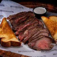 Tri-Tip Platter · Dry Brined for Five Days, Smoked and Cooked to a Tender Medium with a Side of Creamy Horsera...