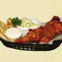 10 Piece Chicken Broast · Served with garlic sauce, pita bread and 3 side items. Hand battered and deep fried, tender ...