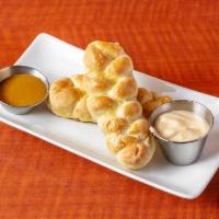 O.L.A.R. house hot Pretzels · served with spicy mustard & pepper jack beer cheese sauce