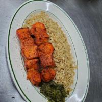 2 Chicken Tikka · Served with rice, salad, spinach, tandoori bread, white sauce, and red chutney. Add sides fo...