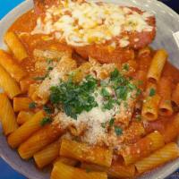 Chicken Parm with fresh rigatoni · Chicken Parm with home made rigatoni