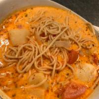 Sopa Criolla-DiminutA · Res. Peruvian beef noodle soup with potato.
