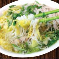 Bun Thang · Organic free range chicken, finely sliced egg, fancy pork vermicelli noodle soup.