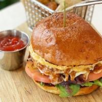 Butcher’s Burger · VEGETABLE + BLACK BEAN PATTY  MOZZARELLA  TOMATO  SAUTÉED ONIONS  VEGAN CHIPOTLE MAYO  BBQ  ...
