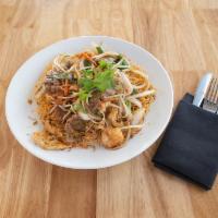 House Pan-Fried Noodle · Hong kong style flour noodles, pan-fried until crispy. Served with vegetables, chicken, beef...