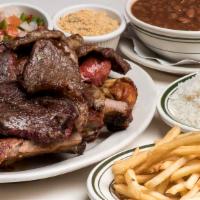 BBQ Mixed Meats for 3 people/Churrasco Misto para 3 Pessoas · Mixed BBQ meat for 3 people.Includes: Rice, Beans, French Fries, Vinaigrette, Yucca Flour.
M...