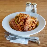 Spaghetti with Sausage, Onions and Peppers · Flavor Italian sausage is the perfect 