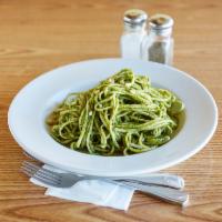 Linguine Pesto · Olive oil, fresh garlic, pine nuts and the scent of fresh basil are blended to perfection li...
