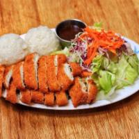 Katsu Chicken · Panko-Crusted Chicken Cutlets Fried & Served with House Katsu Sauce. Served with Rice an...