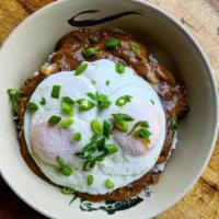 Loco Moco · Rice, Hamburger Patty, 2 Eggs Over Easy And Shiitake Brown Gravy over Steamed Rice