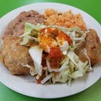 Combo 7 · Chimichanga plate. Chimichanga is made with shredded beef or chicken grilled bell peppers, o...