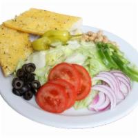  Greek Salad · Romaine lettuce, red onions, Greek olives, red bell peppers, sun-dried tomatoes, feta cheese...