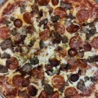 Meat Lovers Pizza · Pepperoni, bacon, sausage, meatball and mozzarella.