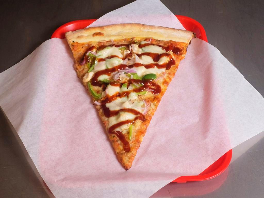 The Cowboy Slice · BBQ sauce, chicken, green pepper, red onion and provolone.