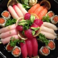 Party for 2 · 3 pieces each of tuna, salmon, yellowtail, white tuna, tilapia and nigiri, 1 California roll...