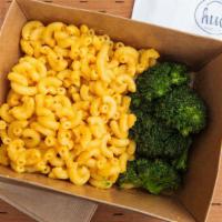 Mac & Cheese Lunch · Our secret baked mac & cheese recipe with a side of broccoli 
