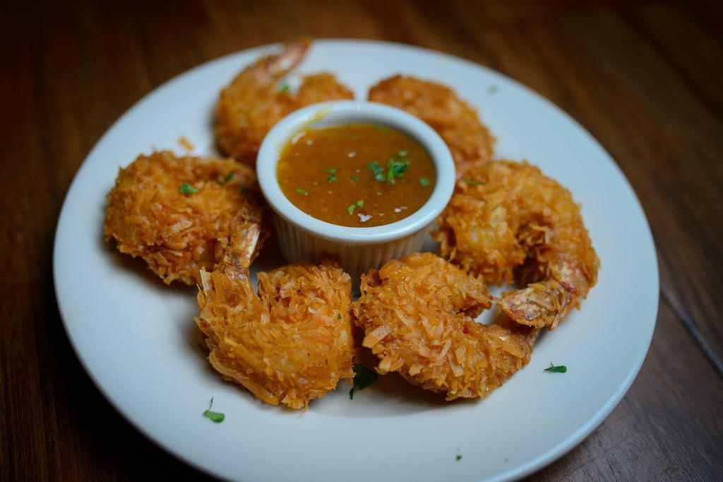 Coconut Shrimp · 6 shrimp, beer battered, tossed in coconut flakes and fried. Served with our apricot dipping sauce.