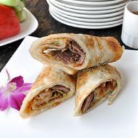 #04. Pancake with Sliced Beef · Cut into thin pieces. 