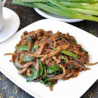 #36. Shredded Beef with Scallion · With young mild onions.