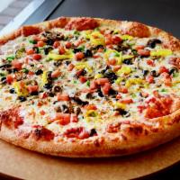 The Vegilicious Pizza · Fresh mushrooms, onions, green peppers, black olives, green olives, hot peppers, extra chees...