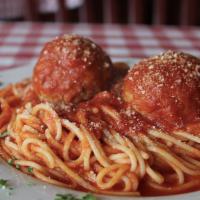 Spaghetti and Meatballs · Spaghetti, tomato sauce, meatballs.