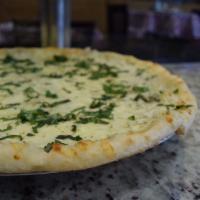 White Pizza · Mozzarella cheese, ricotta, garlic, olive oil, fresh basil.