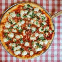 Margherita Pizza · Squisito marinara sauce, extra-virgin olive oil, fresh mozzarella, fresh basil, Parmesan che...